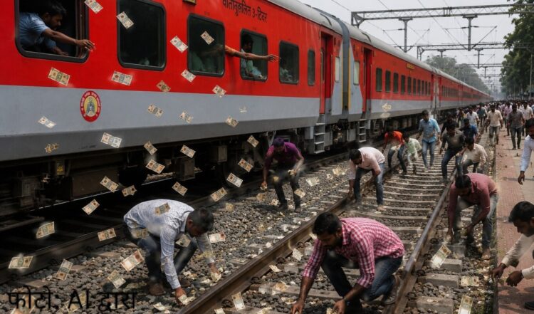 अचानक चलती ट्रेन से होने लगी नोटो की बारिश, 500-500 के नोट देख लूटने दौड़ने लोग