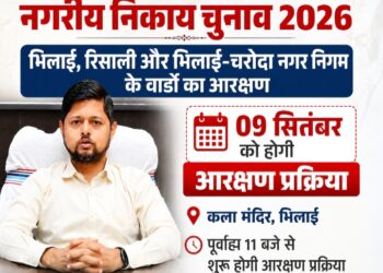 नगर निगम भिलाई, रिसाली और भिलाई-चरौदा के वार्डों का आरक्षण 09 सितंबर को कला मंदिर में